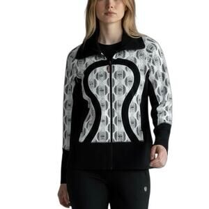 Lululemon Define Women’s Full Zip Long Sleeve Jacket Black White Logo Print SZ 4